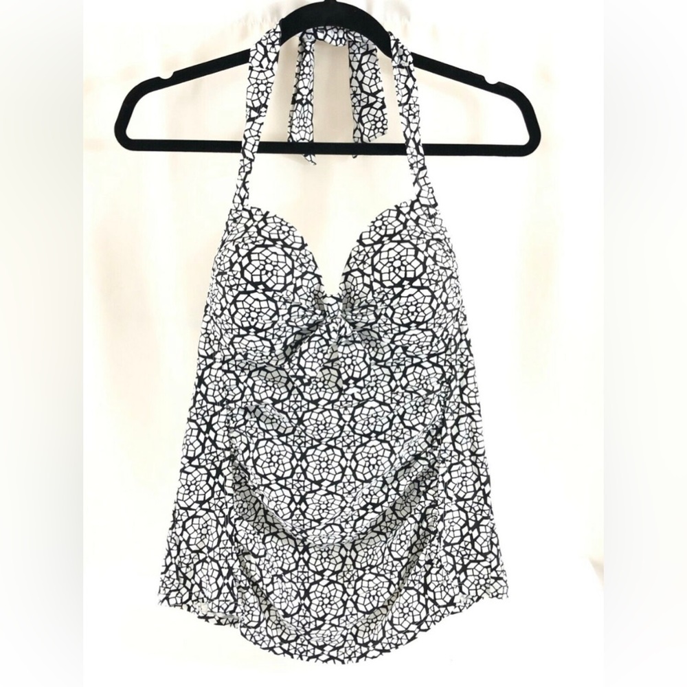 Kona Sol Womens Tankini Top Halter Geometric Cups White Black NWT
